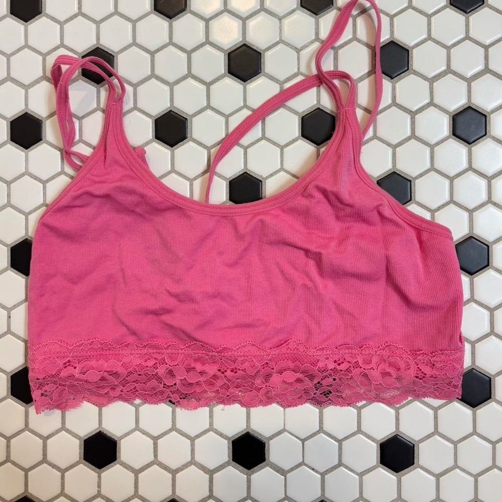 Pink Lace Trim Bralette